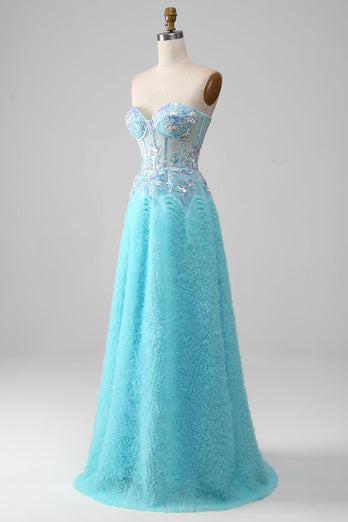 Sky Blue Sweetheart Corset Formal Dress with Sequins