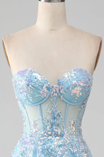 Sky Blue Sweetheart Corset Formal Dress with Sequins