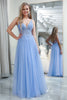 Load image into Gallery viewer, Light Blue A Line Long Corset Formal Dress