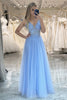 Load image into Gallery viewer, A Line Light Blue Tulle Long Corset Formal Dress