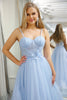 Load image into Gallery viewer, Light Blue A Line Tulle Long Corset Formal Dress