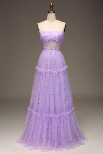 Tulle Strapless Purple Corset Formal Dress