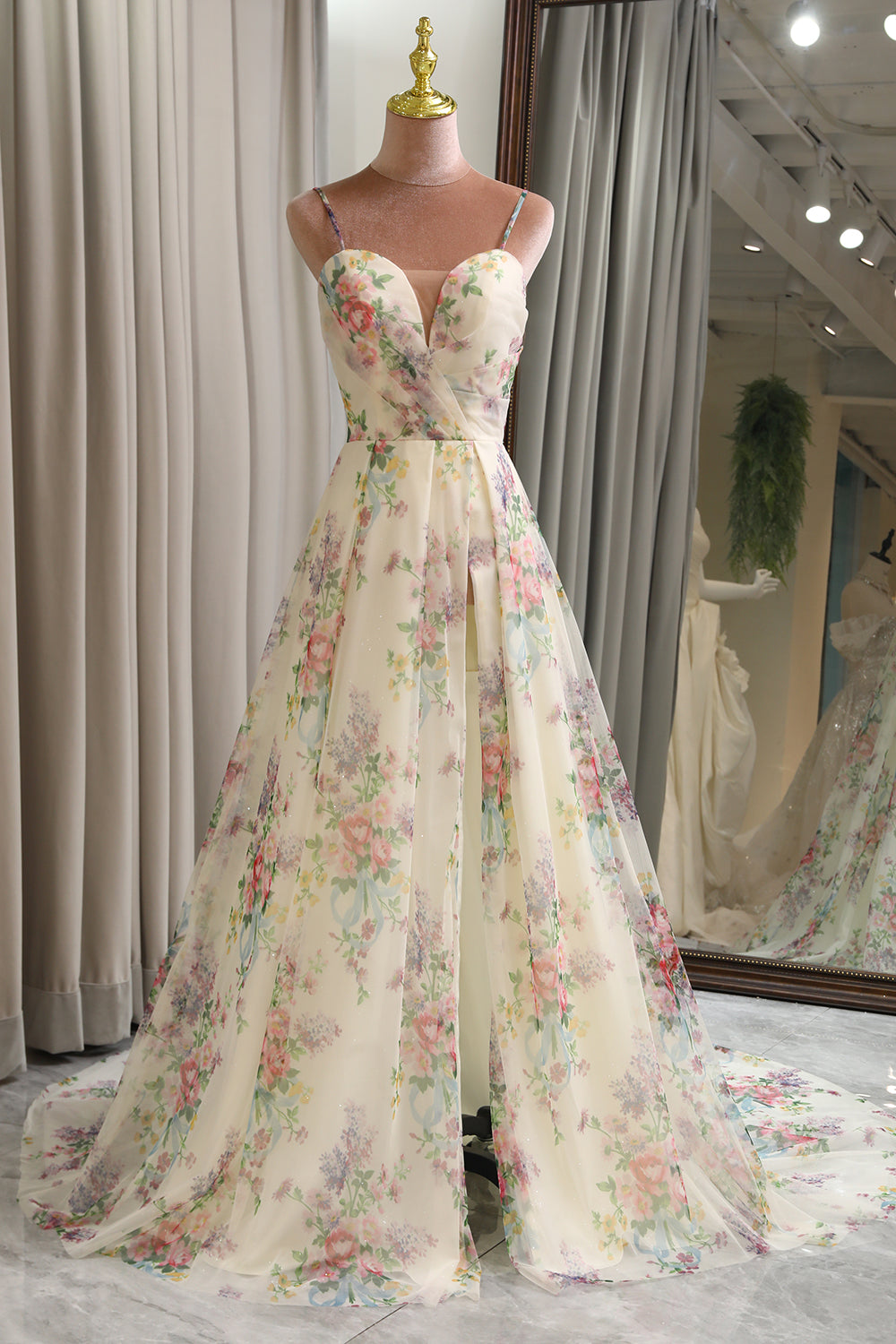 Flower A Line Long Formal Dress With Slit