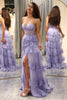 Load image into Gallery viewer, Sparkly Purple A Line Long Corset Tiered Formal Dress With Slit