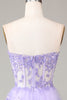 Load image into Gallery viewer, Lavender Strapless Tiered Tulle Corset Formal Dress with Appliques