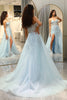 Load image into Gallery viewer, Sparkly Light Blue A Line Long Corset Formal Dress With Slit