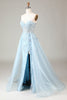 Load image into Gallery viewer, Corset Blue Strapless A Line Formal Dress with Slit