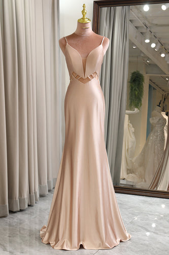 Champagne Mermaid Backless Long Formal Dress