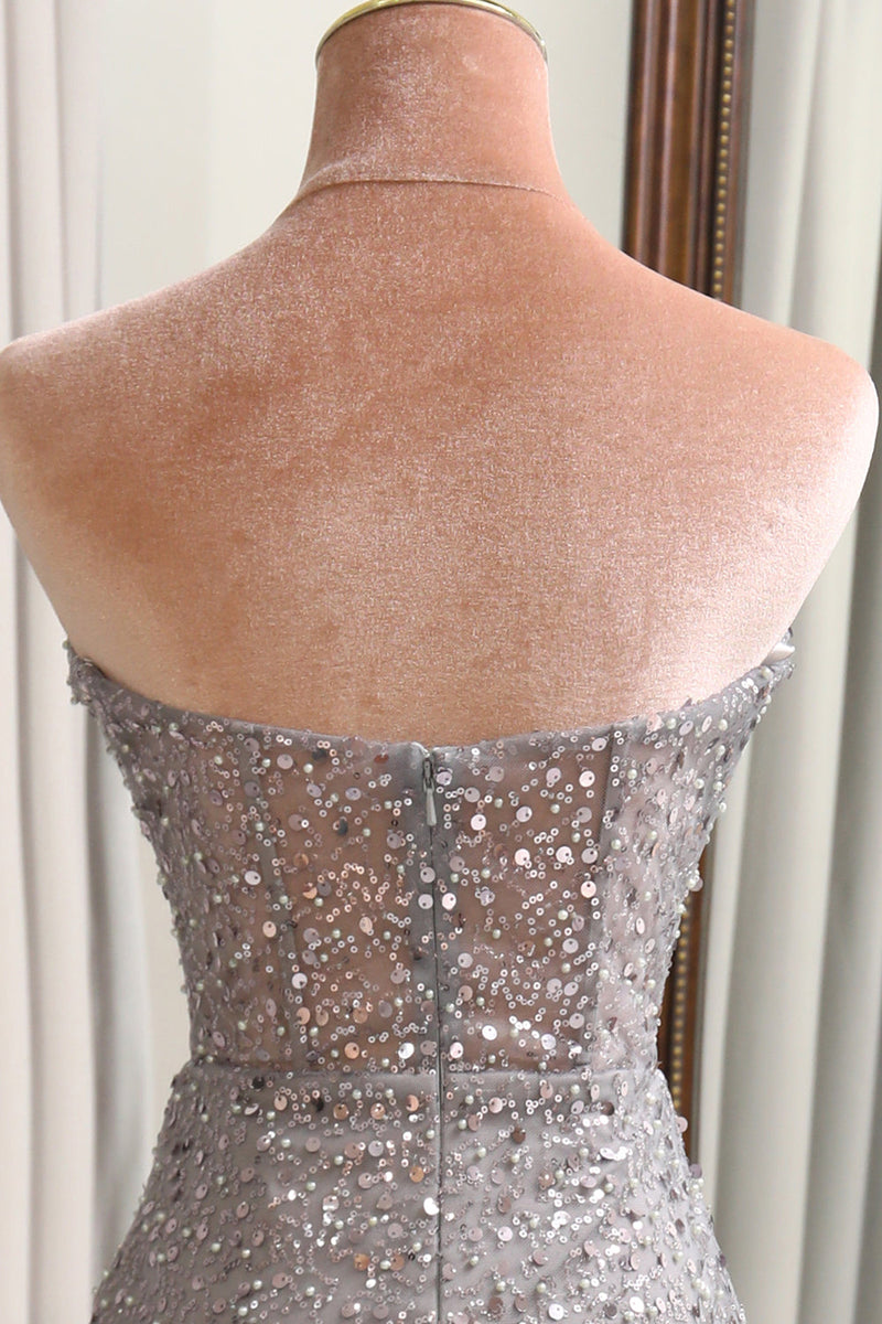 Load image into Gallery viewer, Glitter Grey Mermaid Long Corset Prom Dress With Slit