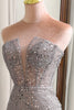 Load image into Gallery viewer, Glitter Grey Mermaid Long Corset Prom Dress With Slit