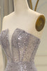 Load image into Gallery viewer, Sparkly Grey Mermaid Long Corset Formal Dress With Feathered Slit