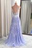 Load image into Gallery viewer, Lilac A Line Backless Long Formal Dress With Appliques