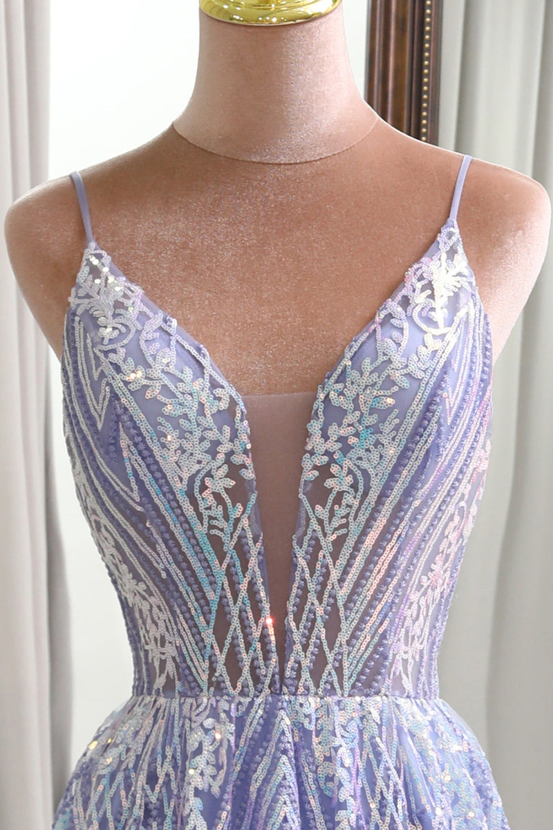 Load image into Gallery viewer, Lilac A Line Backless Long Formal Dress With Appliques