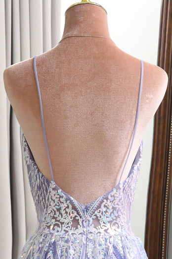 Lilac A Line Backless Long Formal Dress With Appliques