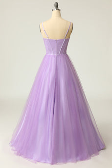 A Line Spaghetti Straps Light Purple Long Formal Dress