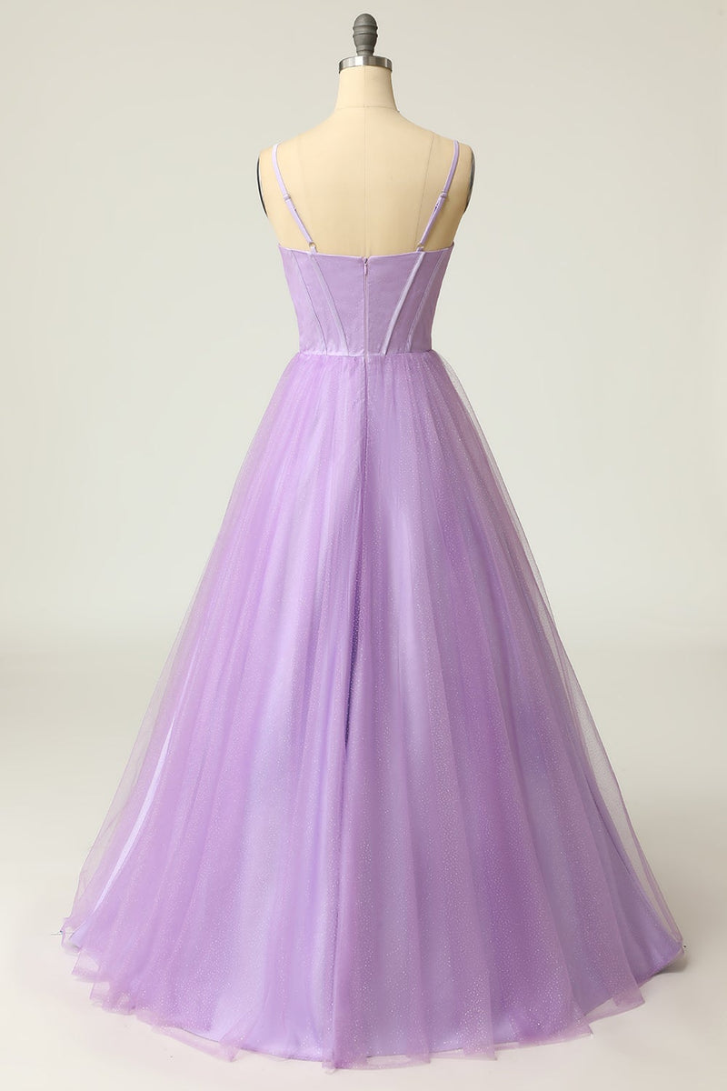 Load image into Gallery viewer, A Line Spaghetti Straps Light Purple Long Formal Dress