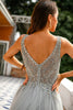 Load image into Gallery viewer, Grey V-Neck Beaded Long Formal Dress