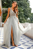 Load image into Gallery viewer, Grey V-Neck Beaded Long Formal Dress