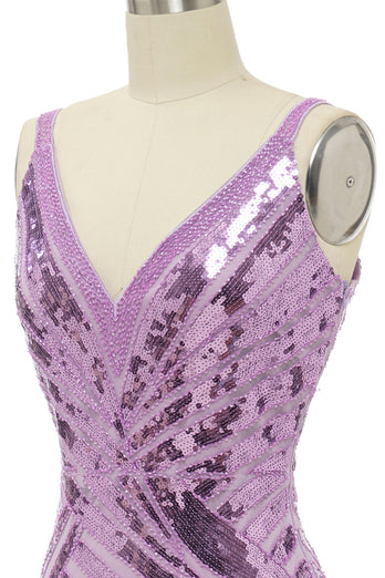 Sparkly Purple Sequins Backless Long Formal Dress