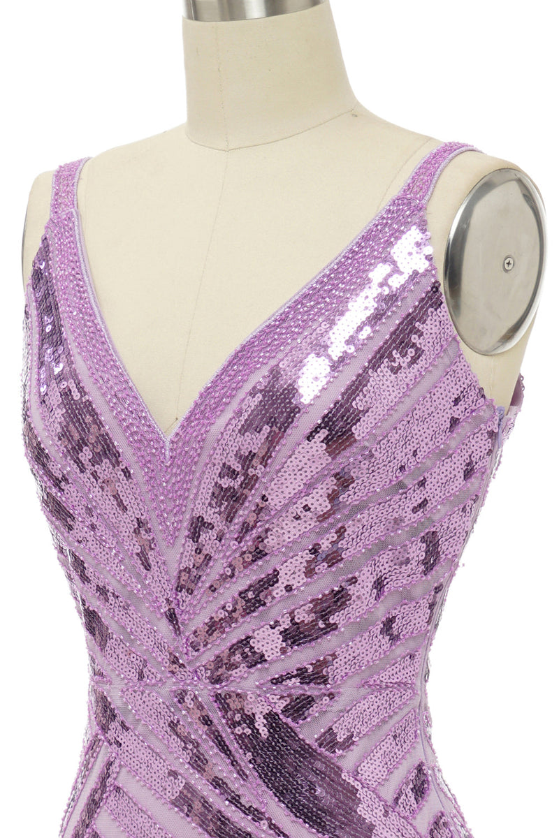 Load image into Gallery viewer, Sparkly Purple Sequins Backless Long Formal Dress