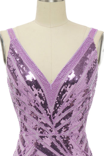 Sparkly Purple Sequins Backless Long Formal Dress