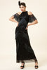 Load image into Gallery viewer, Sparkly Black Beaded Long Formal Dress with Fringes