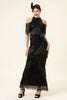 Load image into Gallery viewer, Sparkly Black Beaded Long Formal Dress with Fringes