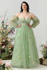 Load image into Gallery viewer, A Line Off the Shoulder Green Plus Size Formal Dress with Embroidery