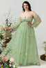 Load image into Gallery viewer, A Line Off the Shoulder Green Plus Size Formal Dress with Embroidery