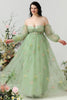 Load image into Gallery viewer, A Line Off the Shoulder Green Plus Size Formal Dress with Embroidery