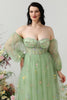 Load image into Gallery viewer, A Line Off the Shoulder Green Plus Size Formal Dress with Embroidery