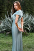 Load image into Gallery viewer, Grey Blue Satin Simple Bridesmaid Dress with Ruffles