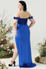 Load image into Gallery viewer, Sheath Off the Shoulder Royal Blue Plus Size Formal Dress with Split Front