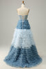 Load image into Gallery viewer, Strapless Lace-Up Back Light Blue Long Formal Dress