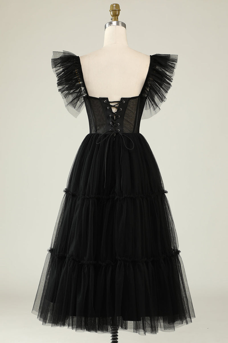 Load image into Gallery viewer, Tulle A-Line Sweetheart Black Short Formal Dress