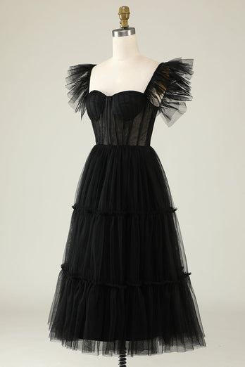 Tulle A-Line Sweetheart Black Short Formal Dress