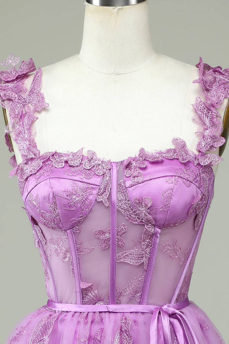 Load image into Gallery viewer, Cute A Line Sweetheart Purple Corset Short Formal Dress with Appliques