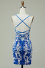 Load image into Gallery viewer, Spaghetti Straps Blue Sheath Short Formal Dress With Appliques