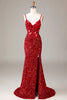 Load image into Gallery viewer, Glitter Mirror Sequins Red Corset Party Dress with Slit