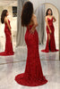 Load image into Gallery viewer, Sparkly Red Mermaid Long Mirror Formal Dress With Slit