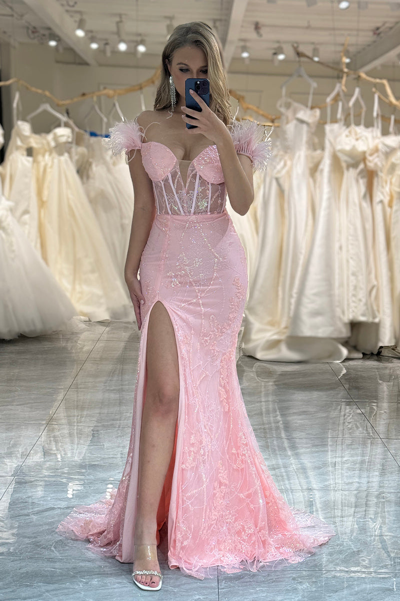 Load image into Gallery viewer, Glitter Pink Mermaid Long Formal Corset Formal Dress With Appliques