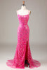 Load image into Gallery viewer, Hot Pink Sequins &amp; Beaded Mermaid Formal Dress with Slit