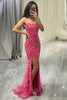 Load image into Gallery viewer, Sparkly Fuchsia Mermaid Long Appliqued Formal Dress With Slit