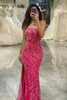 Load image into Gallery viewer, Sparkly Fuchsia Mermaid Long Appliqued Formal Dress With Slit