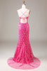 Load image into Gallery viewer, Hot Pink Sequins &amp; Beaded Mermaid Formal Dress with Slit