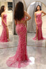 Load image into Gallery viewer, Sparkly Fuchsia Mermaid Long Appliqued Formal Dress With Slit