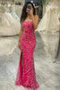 Load image into Gallery viewer, Sparkly Fuchsia Mermaid Long Appliqued Formal Dress With Slit