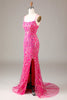 Load image into Gallery viewer, Hot Pink Sequins &amp; Beaded Mermaid Formal Dress with Slit