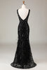 Load image into Gallery viewer, Black Sparkly Depp V-neck Mermaid Formal Dress with Feathers