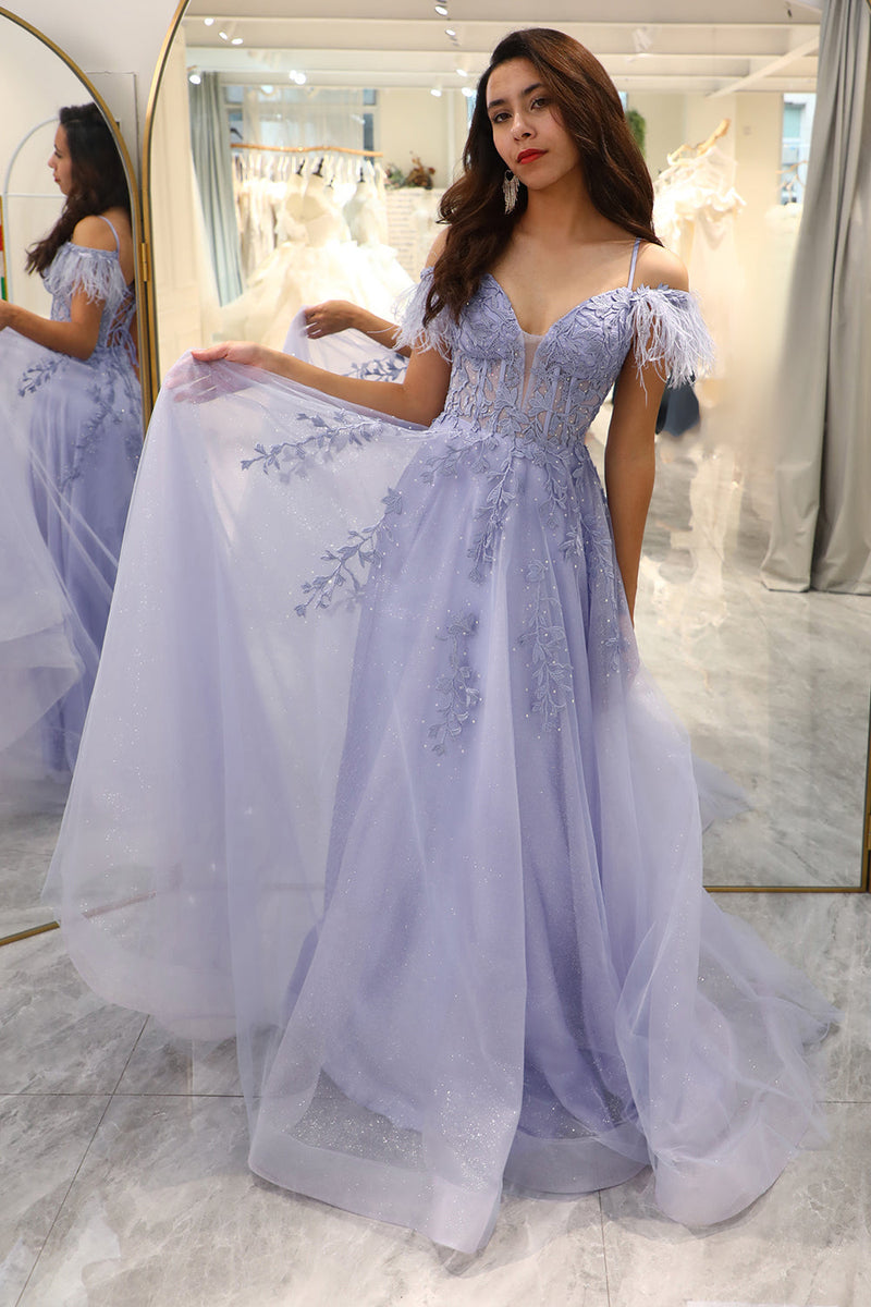 Load image into Gallery viewer, Lilac A Line Long Corset Formal Dress With Appliques